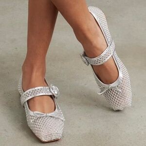 Christian Louboutin Mamastrapitina Mesh Crystals Leather Shoes Ballet Flats 38.5